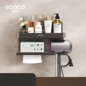 Hardware hair dryer rack and tissue holder